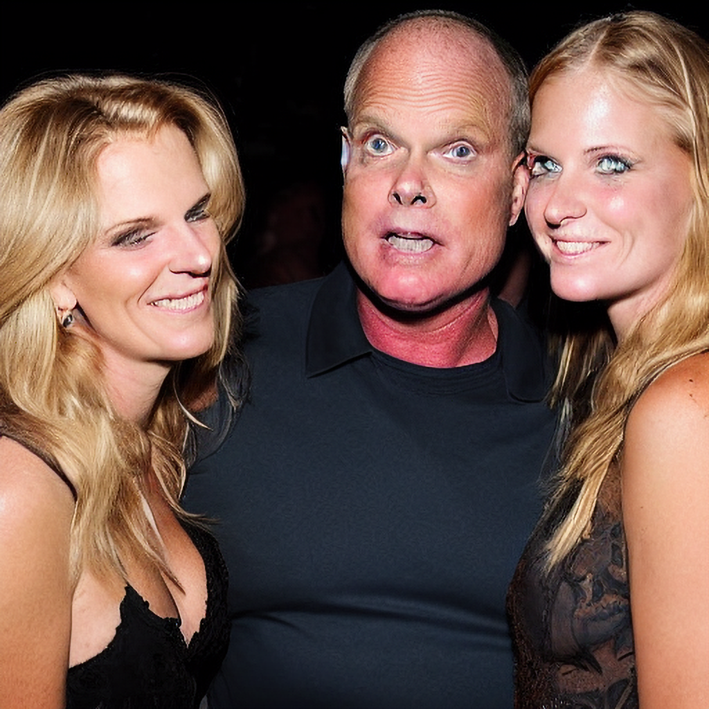 Generative AI image of a male party goer and two girls at Studio 54